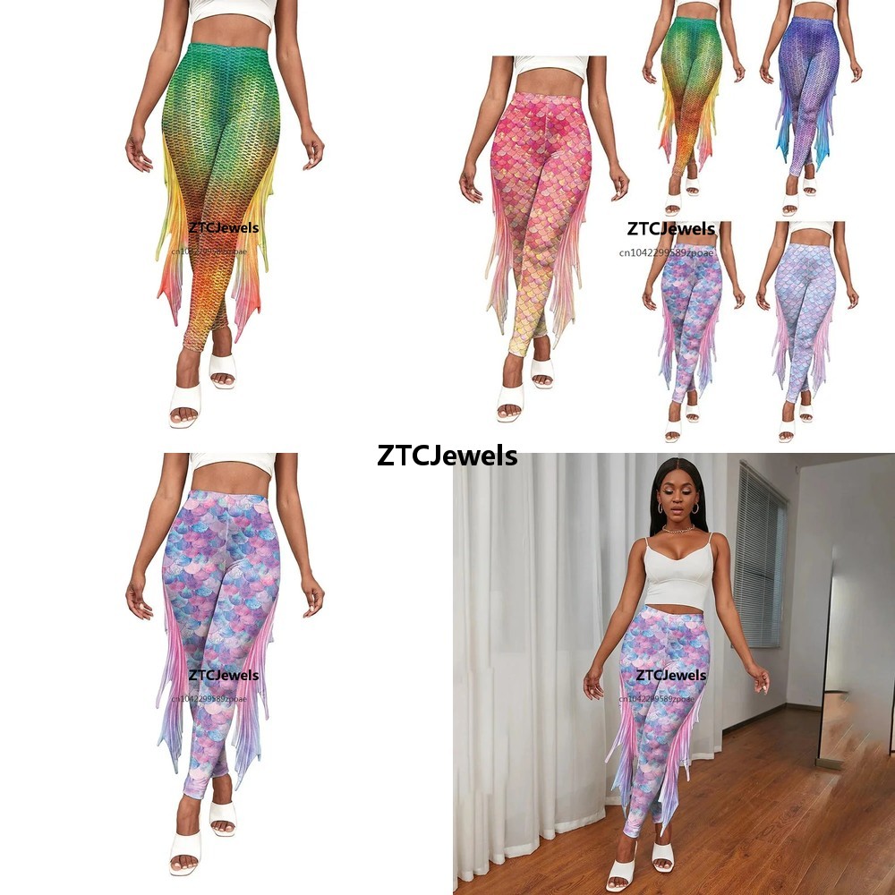 Women'S Fashion Leggings - Legginsy z nadrukiem łusek syreny, spodnie