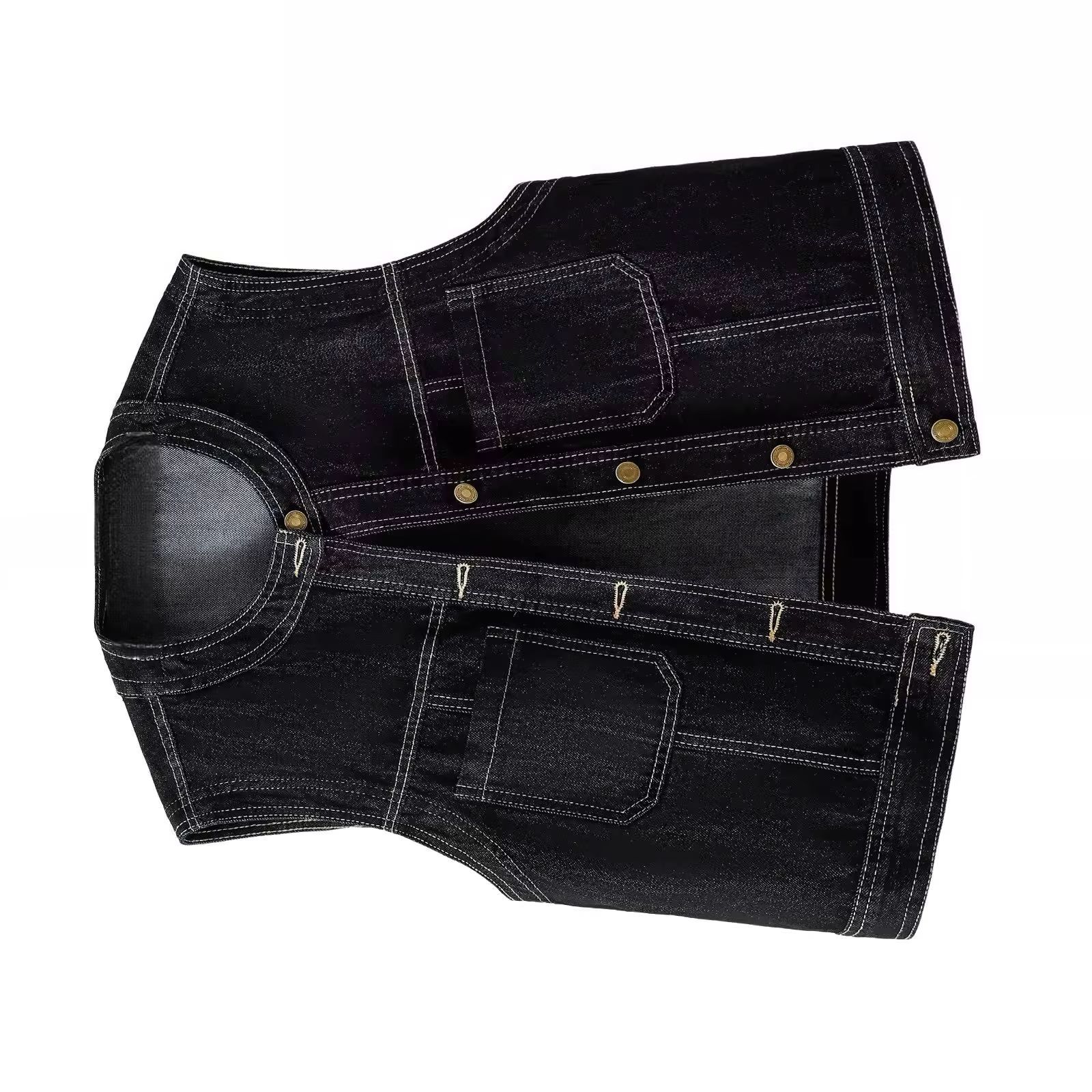 Women Fashion Jeans Top - Damska jeansowa kamizelka z okrągłym dekoltem,