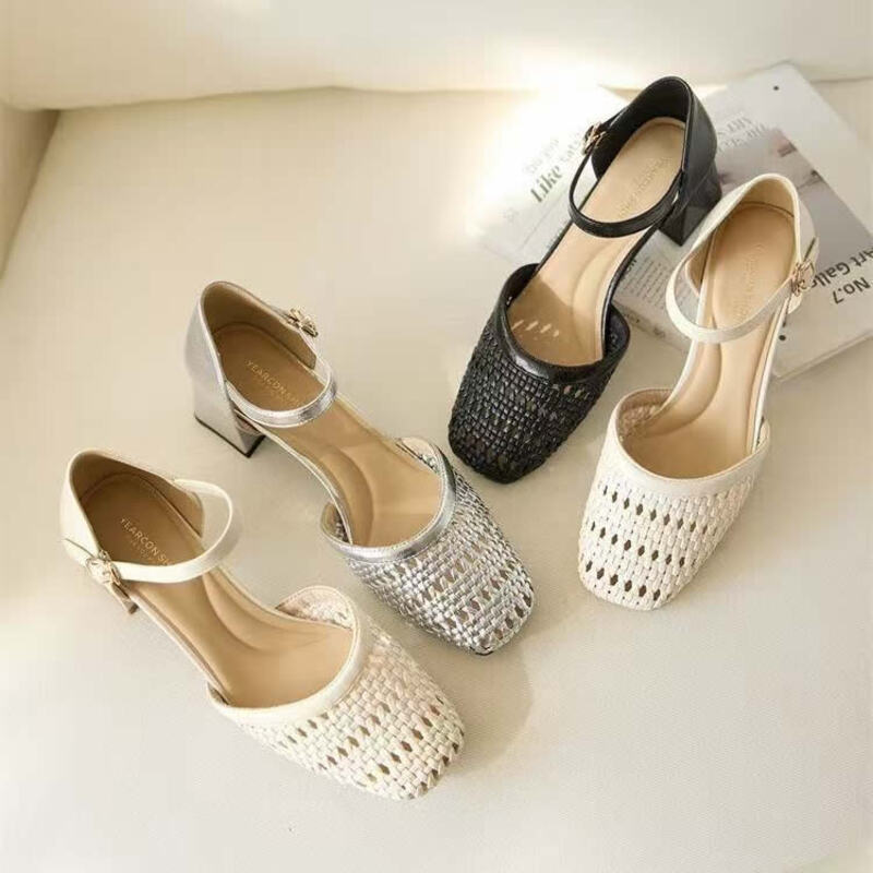 Women'S Fashion Brand Shoes - Modne tkane ażurowe sandały na grubym