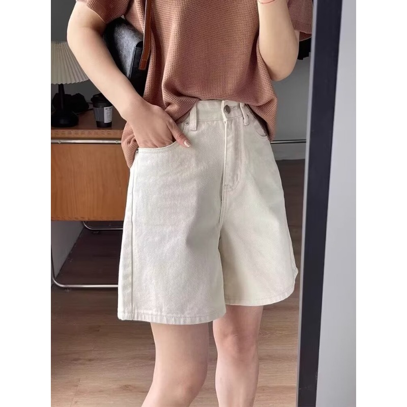 Denim Shorts Women - Szorty jeansowe damskie białe proste nogawki