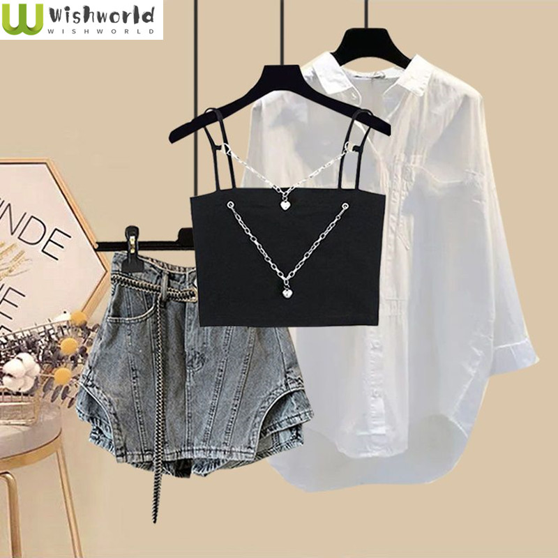 Women Fashion Jeans Top - Zestaw letni damski 2024 nowa koreańska