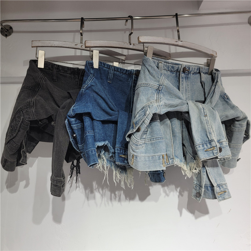Denim Shorts Women - Dżinsowe Szorty Damskie Vintage Prane Rozkloszowane
