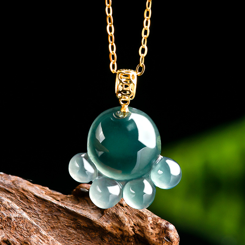 Women Fashion Necklace - Naturalny Prawdziwy Szmaragdowy Niebieski Jadeitowy Wisiorek