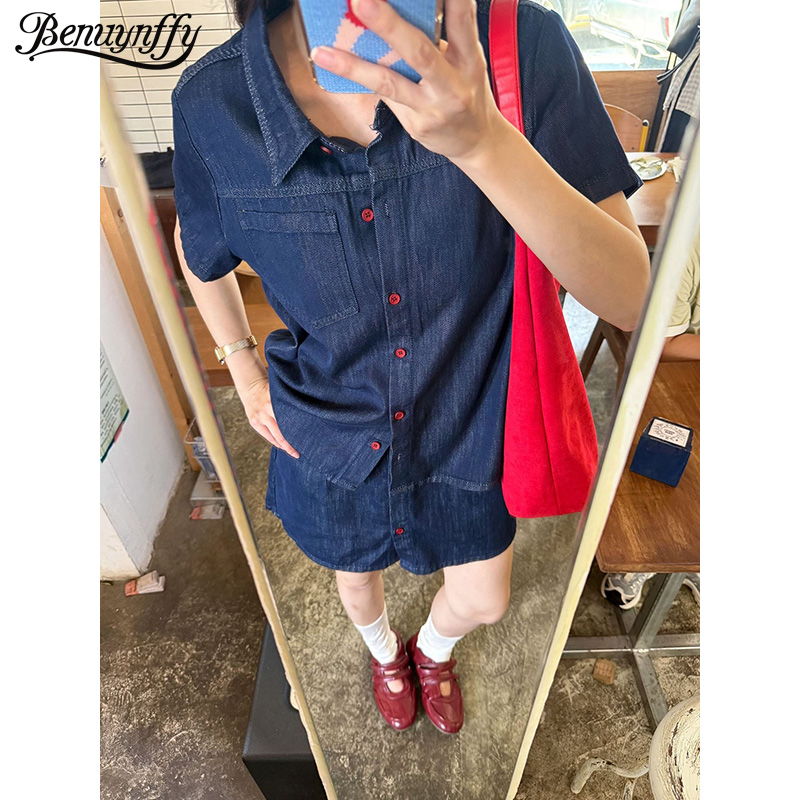 Benuynffy Retro Krótki Rękaw K – Women Fashion Jeans Top recenzja i cena